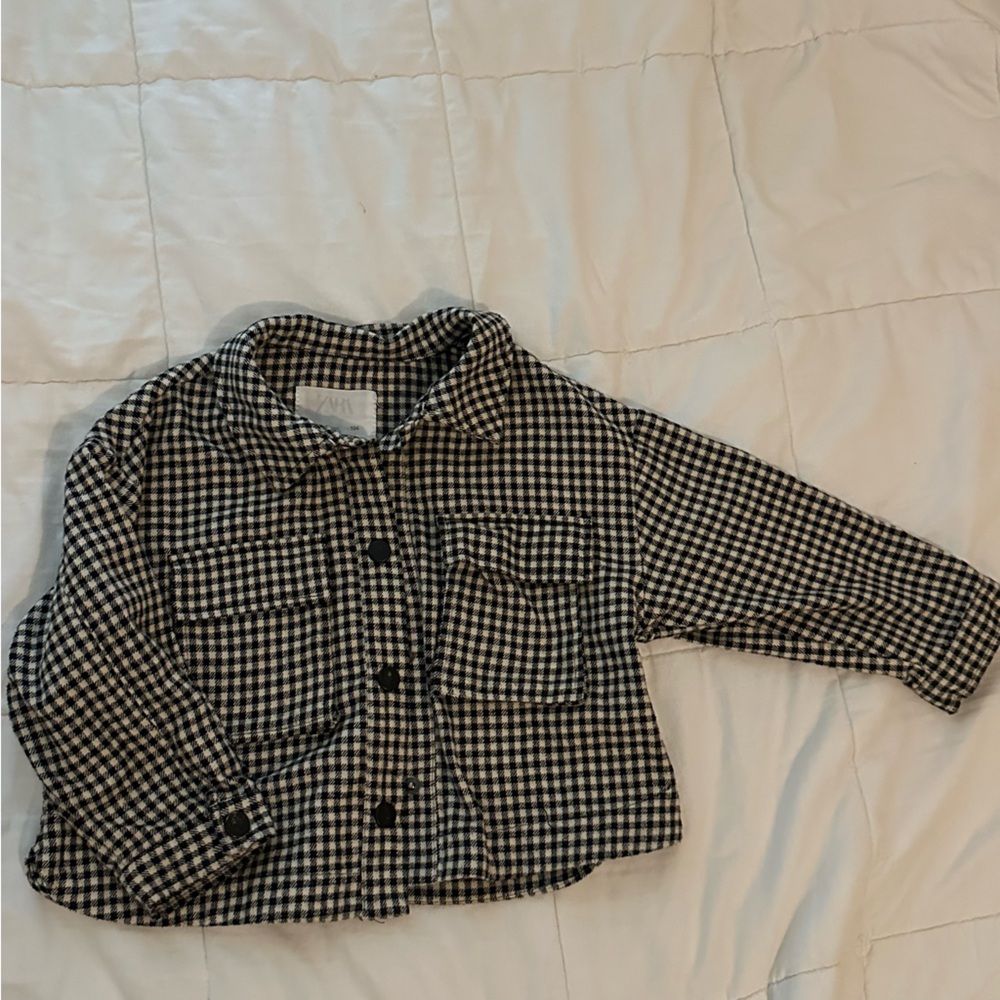 Zara Kids Black and White Plaid Button Down Shirt